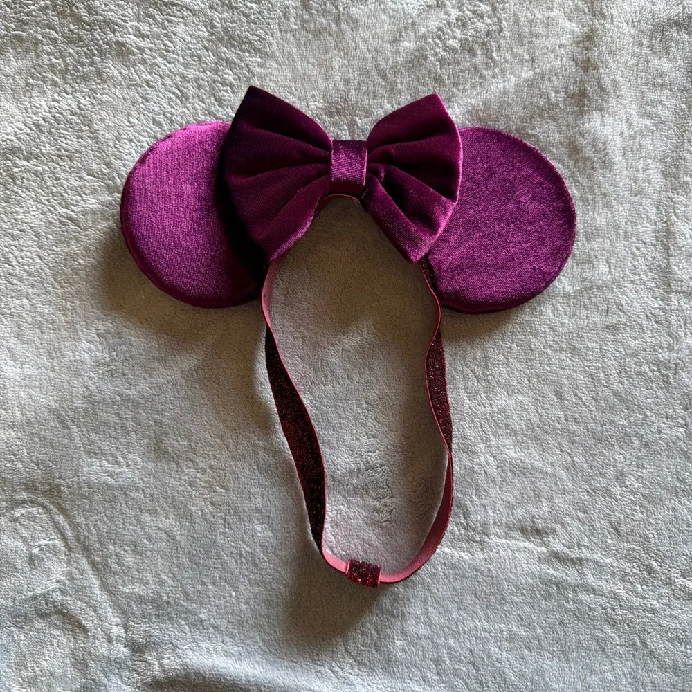 My Comfort Ears Minnie Mouse Burgundy Velvet Bow Elastic Disney Ears - K306